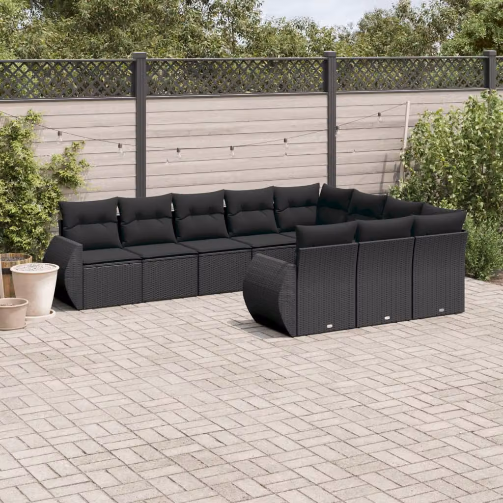 Set di divani da giardino vidaXL in polyrattan nero con cuscini inclusi e coperture rimovibili – 1