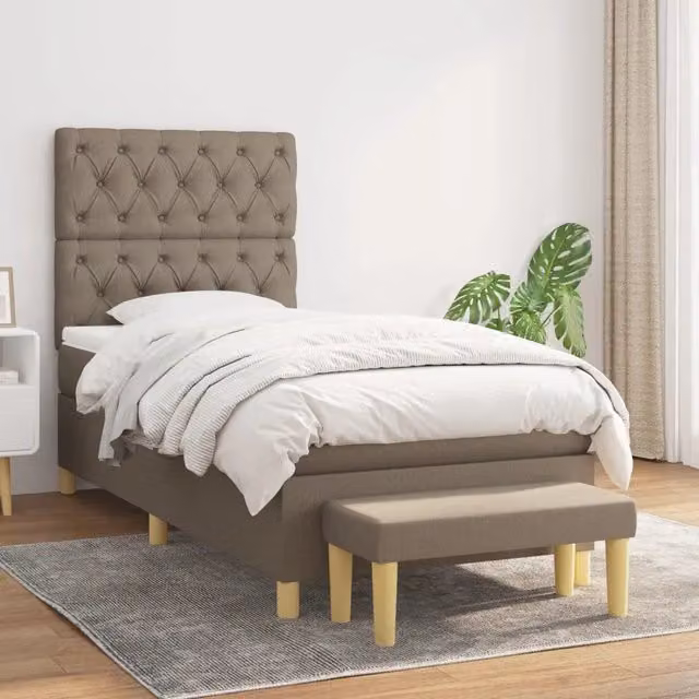 Letto Ibrido con Giroletto a Molle e Materasso vidaXL in Tessuto Beige e Bianco L/P/H: 203 x 80 x 128 cm – 1