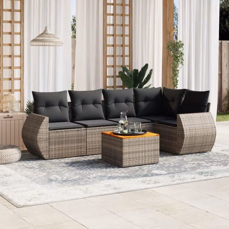Set Divano da Giardino a L vidaXL in Polyrattan Grigio con Cuscini e Tavolino da Esterno