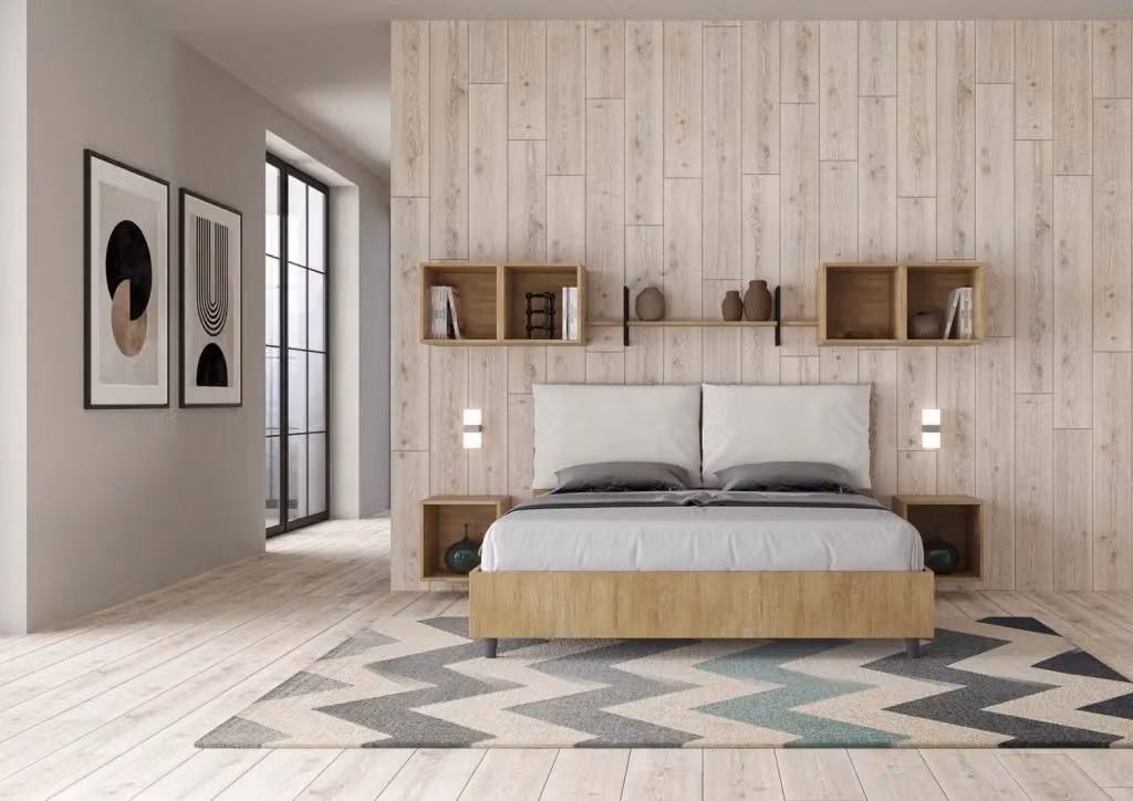 Letto Matrimoniale Egos con Contenitore ad Alzata e Cuscini in Similpelle, Struttura in Quercia, L/P: 160 x 190 cm – 2