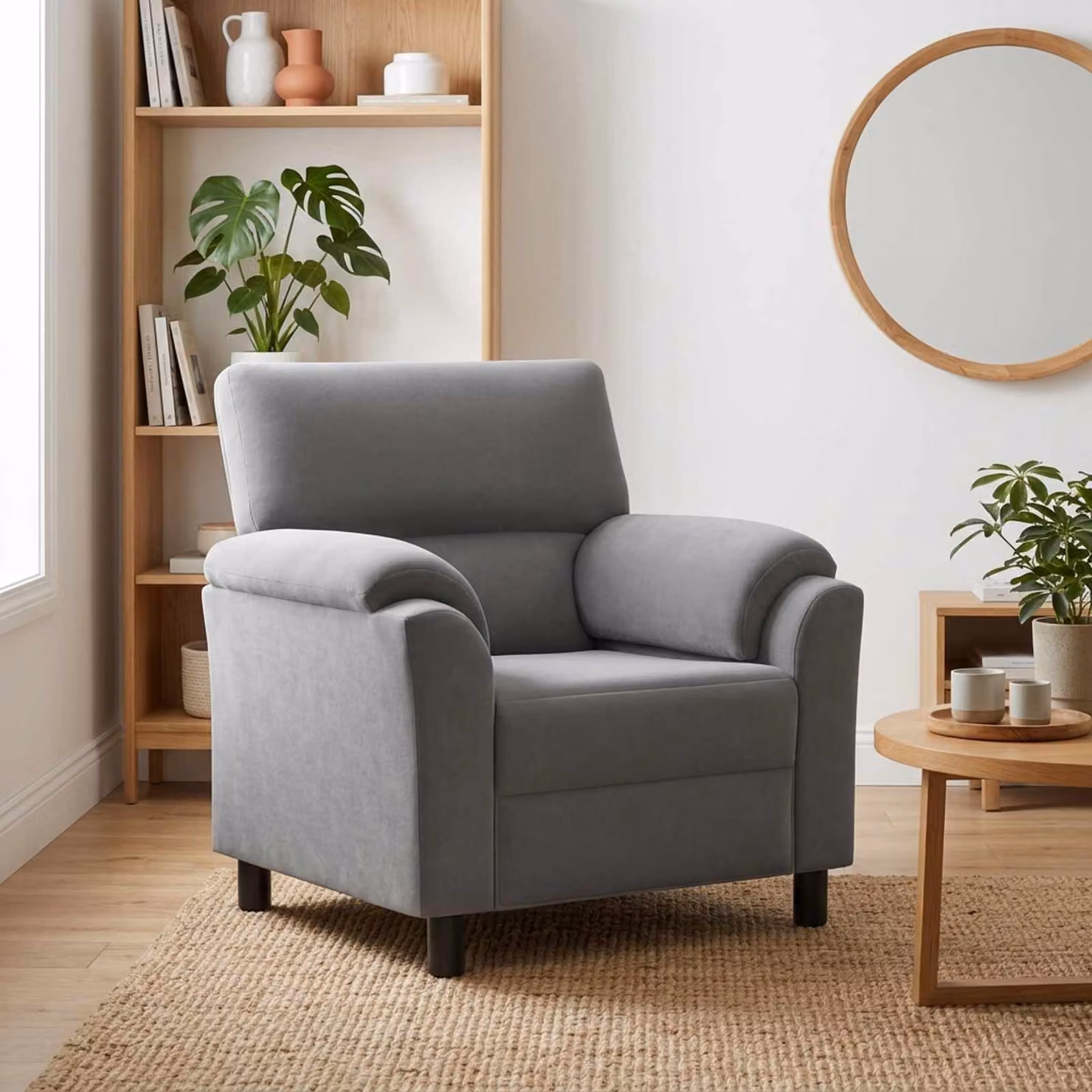 Divano moderno vidaXL in velluto grigio, L: 94 cm, P: 85 cm, H: 93 cm