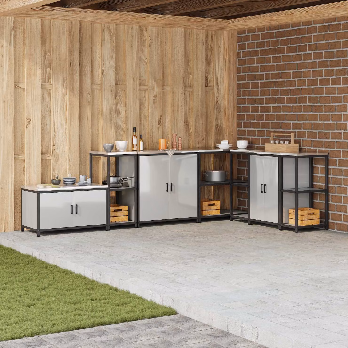 Unità di scaffali per cucina vidaXL HATTEM in metallo argento, L 40 cm x P 50 cm x H 92 cm