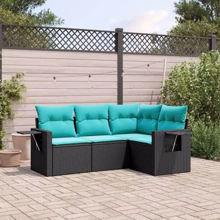 Maison Exclusive - Set divano da giardino a 4 pezzi con cuscini, in polyrattan nero