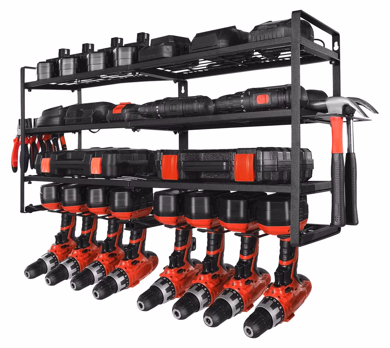 Supporto da parete per attrezzi SucceBuy, scaffale a 4 ripiani con 8 portapunte, portautensili con supporto per cacciaviti, organizer per attrezzi da garage, banco da lavoro e officina