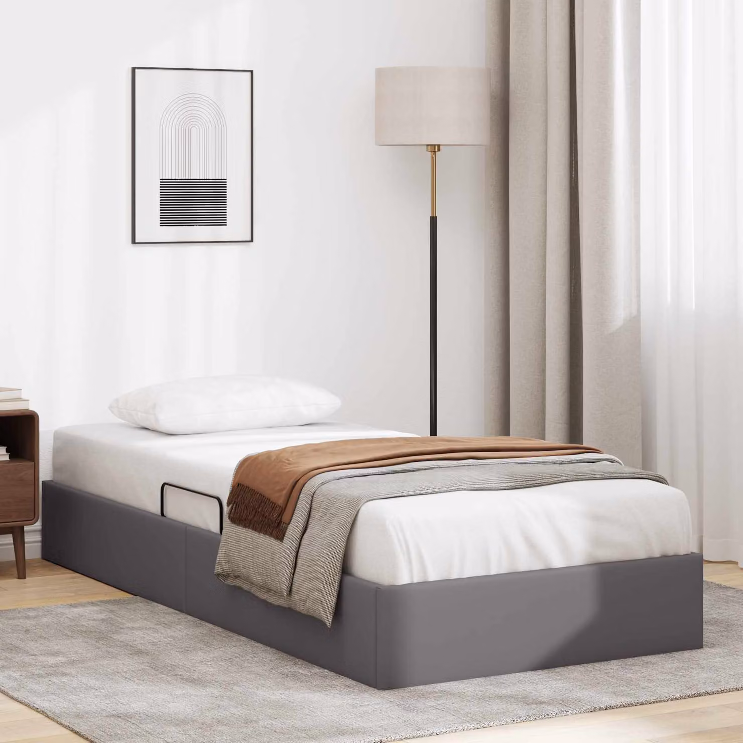 Letto ottomano vidaXL in pelle sintetica grigia con base a sollevamento, L 100 cm x P 200 cm