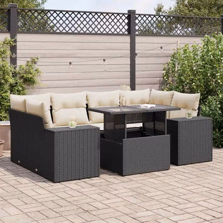 Set di divani da giardino vidaXL con 7 cuscini in rattan e metallo nero