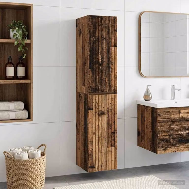 Mobiletto da bagno a muro vidaXL in legno marrone antico con ante a battente e ripiani interni, L: 33 cm, P: 34,5 cm, H: 160 cm