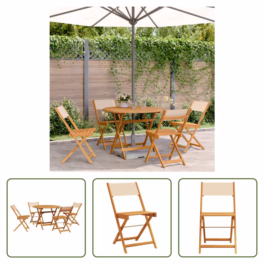 The Living Store Set da pranzo da giardino 5 pezzi in tessuto e legno massiccio beige