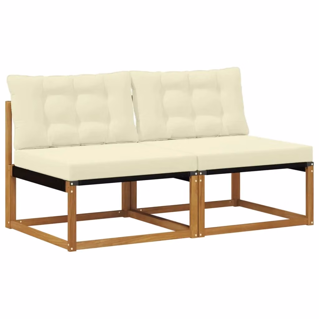 Set di 2 divani da esterno a 2 posti vidaXL in legno di acacia massello con cuscini beige e tessuto textilene – 2