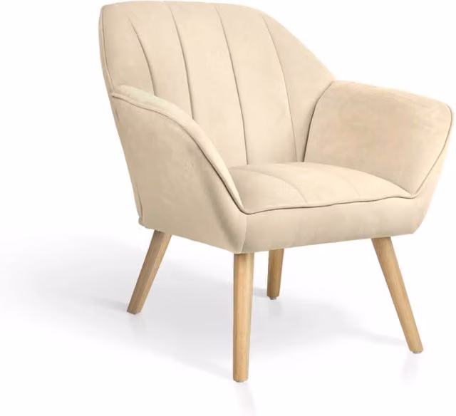 Poltrona Hispanohogar velluto beige con gambe Hispanohogar legno 75x78x77