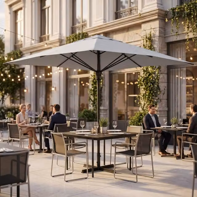 Ombrellone da giardino KHEPRI in alluminio grigio con palo centrale telescopico e copertura in poliestere, L: 395 cm, H: 265 cm – 1