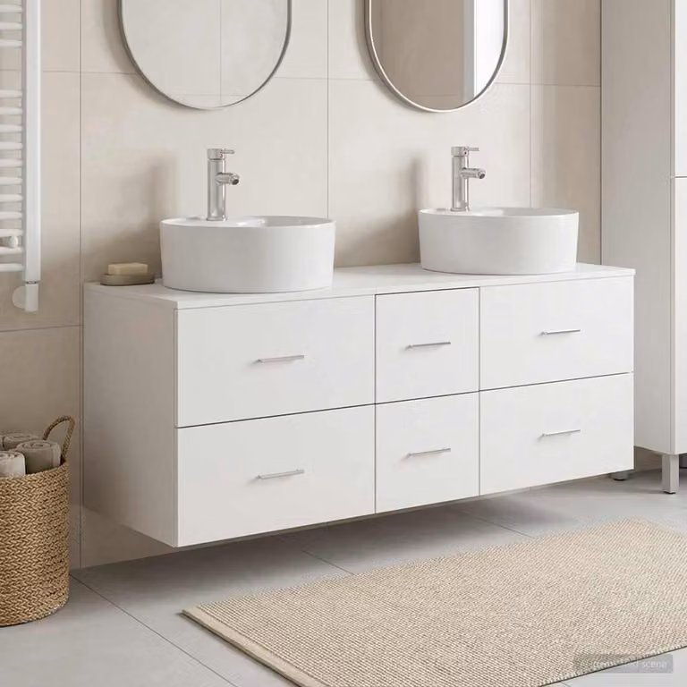 Set di mobili per il bagno moderno vidaXL in 3 pezzi, colore bianco e argento, L/P/H: 129 x 44,5 x 80 cm
