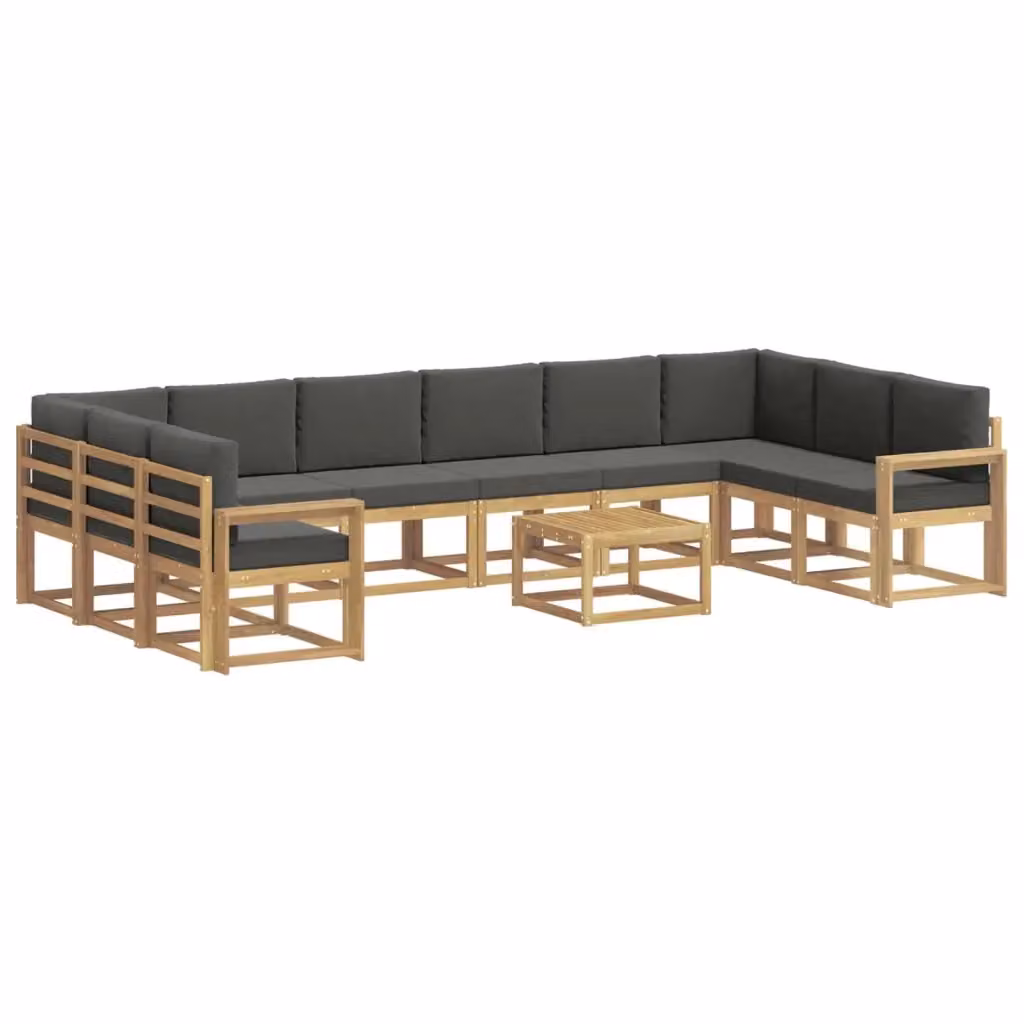 Set di divani da esterno vidaXL a forma di U composto da 11 pezzi con tavolino da caffè, in legno di acacia e tessuto bianco e antracite – 2
