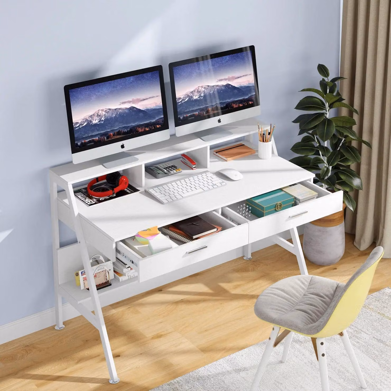 Scrivania - Tavolo da lavoro - Scrivania per computer - Scrivania - Design compatto - Struttura in metallo