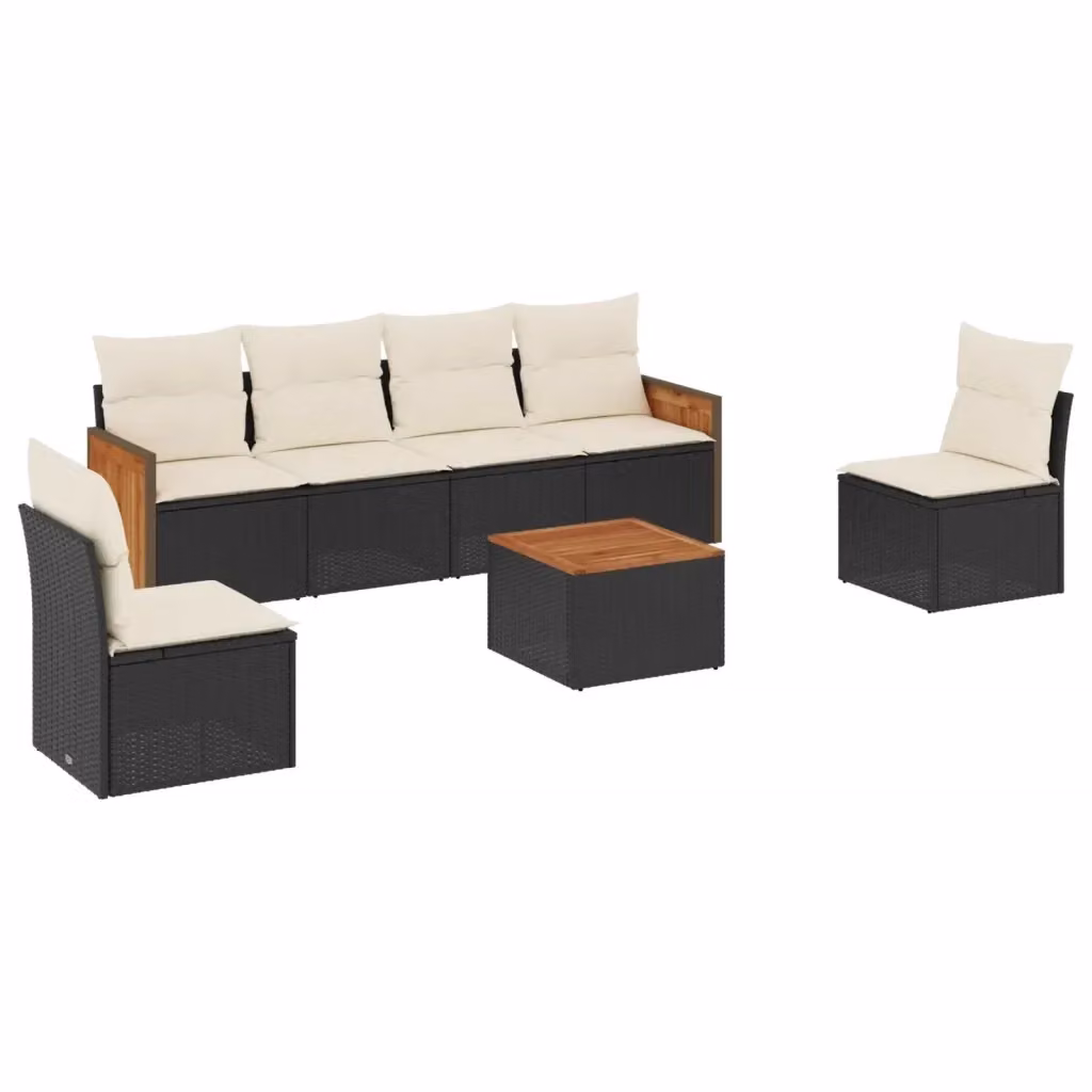 vidaXL Set Divani da Giardino in Polyrattan Nero con 7 Cuscini e Tavolino da Esterno – 2