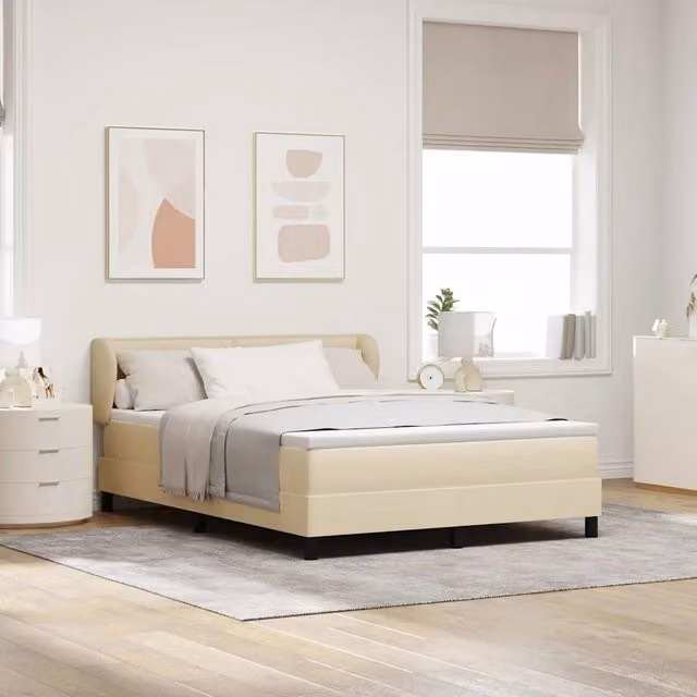 Letto a molle moderno vidaXL con testiera imbottita in tessuto beige L/P/H: 160 x 200 x 163 cm