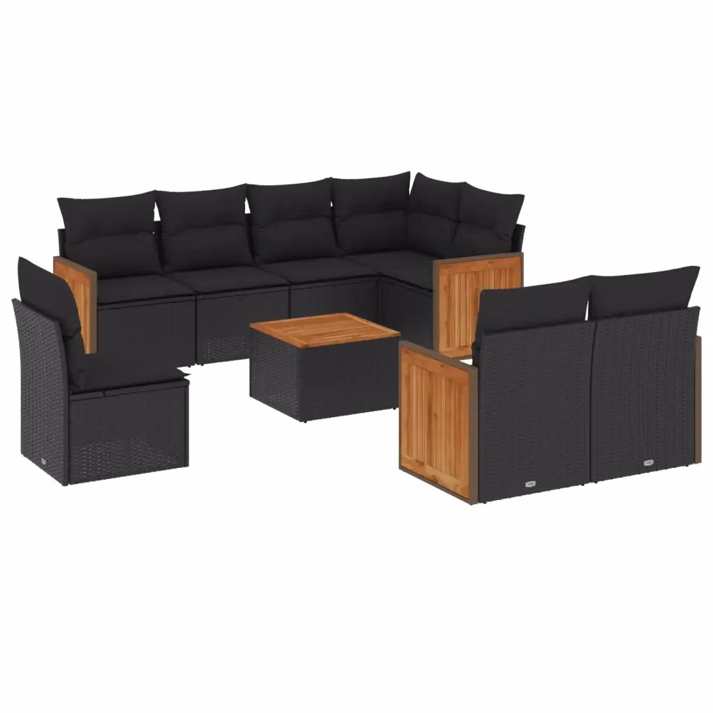 vidaXL Set Divani da Giardino a L 9 pz in Polyrattan Nero con Cuscini e Tavolino da Esterno – 2
