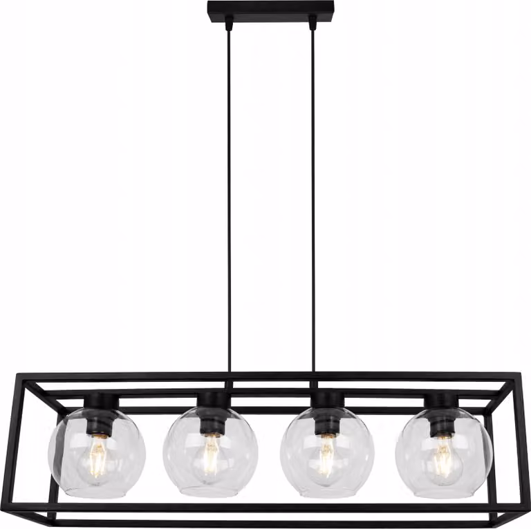 Haga Cage lampada a sospensione - Lampada da soffitto per soggiorno, camera da letto e sala da pranzo - Lampada a sospensione in metallo e vetro - E27 - Trasparente - 4 luci