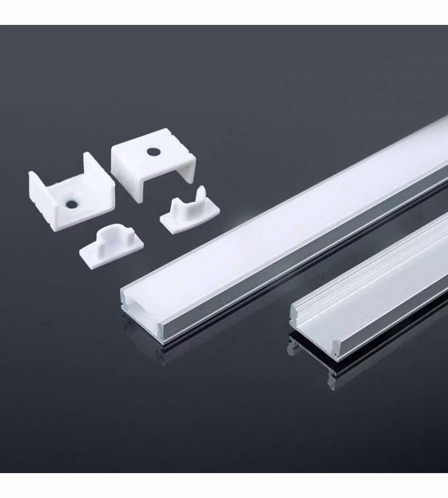 Profilo in Alluminio Colore Bianco per Strip LED (Max l: 12,4mm) 2000 x 17,4 x 7mm