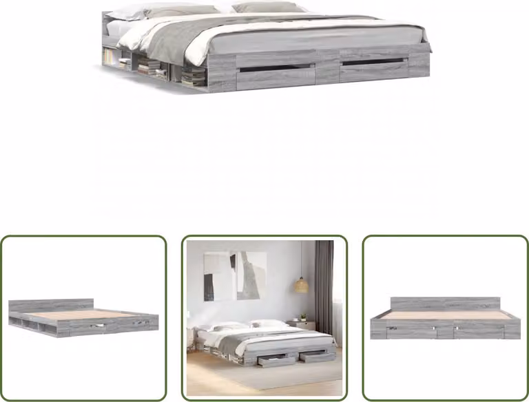 The Living Store Struttura letto con cassetti grigio Sonoma 180x200cm materiale legno