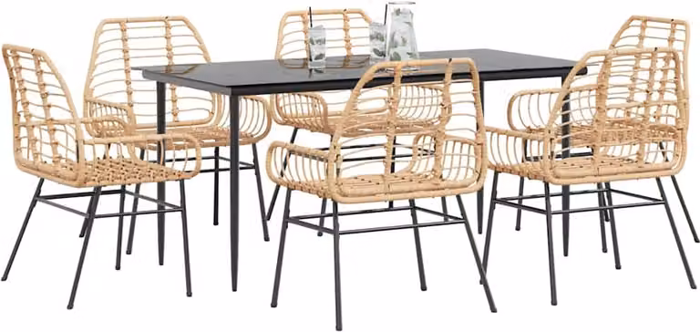 Maison Exclusive - Set Pranzo da Giardino 7pz Marrone Polyrattan Vetro