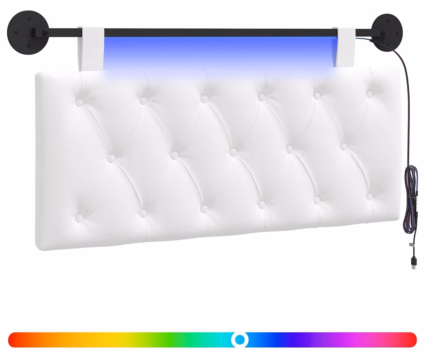 Testiera sospesa Con luce LED Bianco Tessuto