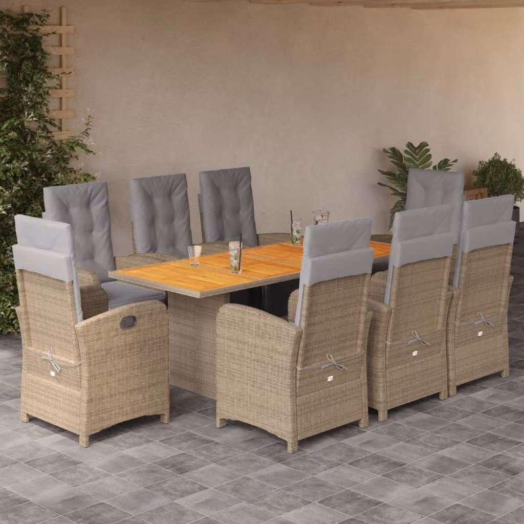 Maison Exclusive - Set da pranzo da giardino 9 pezzi con cuscini in polyrattan beige