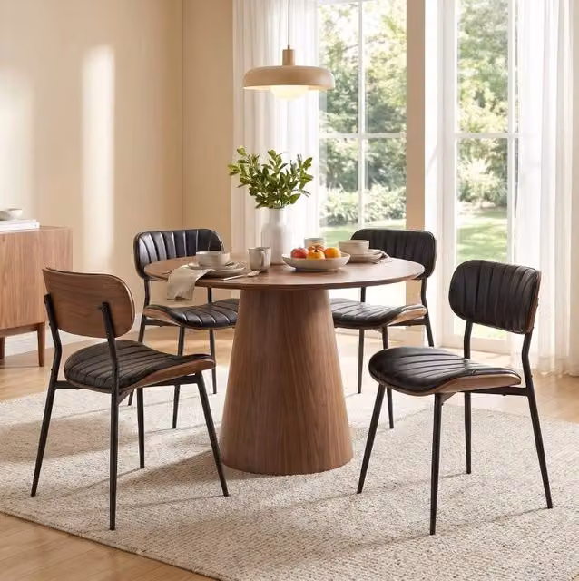 Set di 2 Sedie da Pranzo Moderno in Legno Curvato con Seduta in Pelle Sintetica Nera