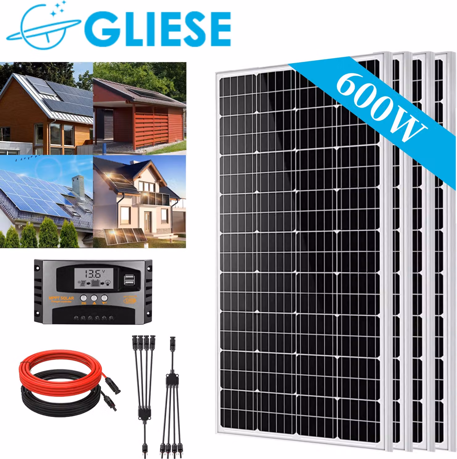600W Solarpanel Solarmodul Kit Solar Set 4x150W 12V Monokristallin Solarmodule PV Solarmodul 0% MwSt