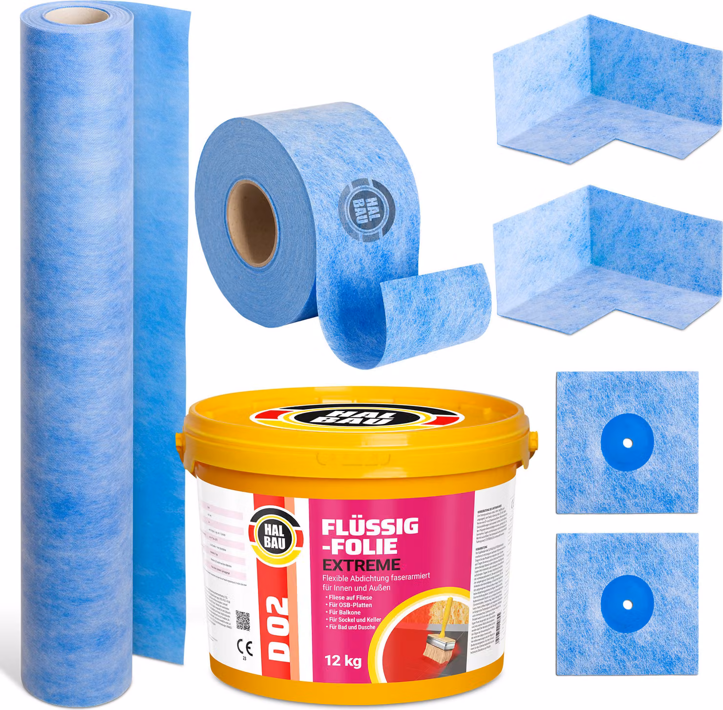 Kit di sigillatura liquido, 12 kg. Nastro sigillante, membrana sigillante, angoli, per uso esterno e interno, per bagno e doccia. Codice prodotto: H319