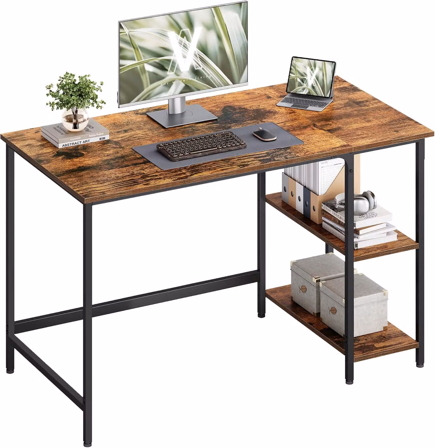 Scrivania con ripiano e piano di lavoro, dimensioni 120 x 60 x 76 cm, realizzata in truciolato e acciaio