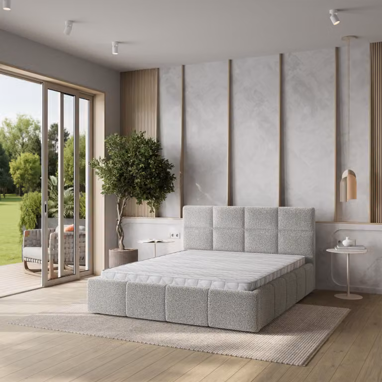 Letto imbottito Masseno COMO 180x200 cm, letto imbottito con cassettiera - grigio chiaro, QUELLE 83