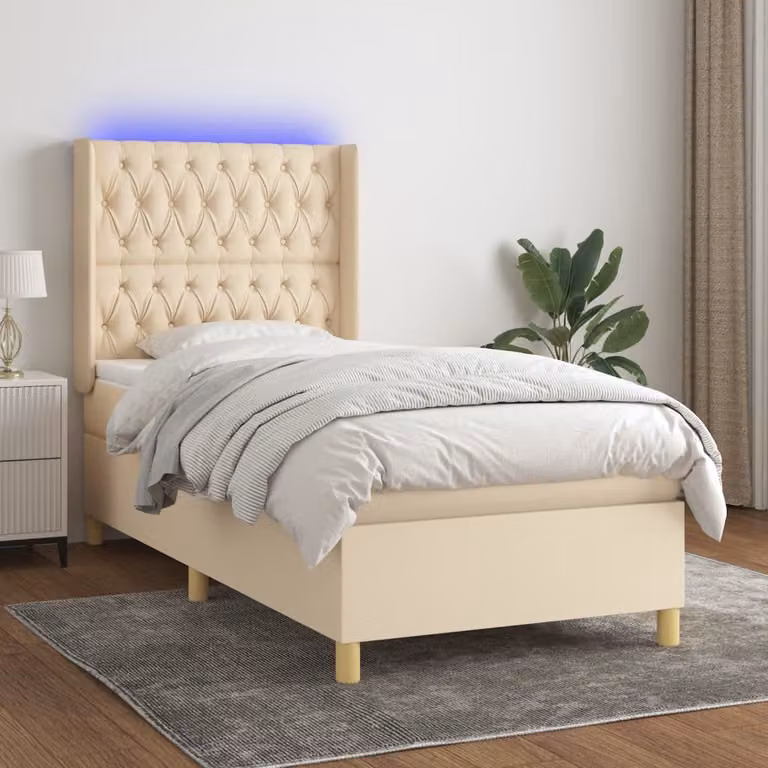 Letto Ibrido con Materasso a Molle Insacchettate e Illuminazione LED vidaXL, Colore Beige e Bianco, L/P/H: 80 x 200 cm