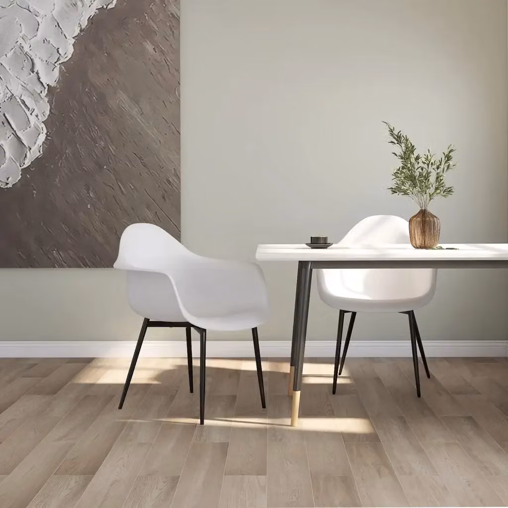 Set di 2 sedie da pranzo e cucina bianche in plastica e metallo con design minimalista e finitura opaca – 2