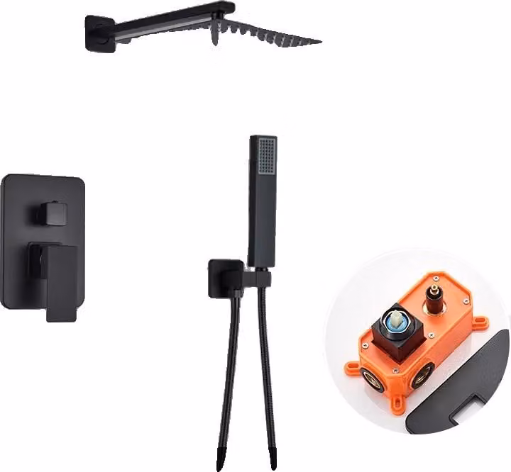 Set doccia per bagno, nero opaco, a cascata, a 2 vie, 12 pollici
