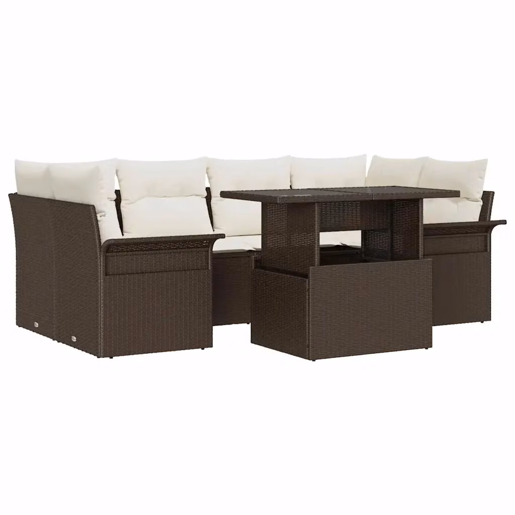 Set Divano da Giardino a L vidaXL in Polyrattan Marrone con Cuscini Beige e Tavolino da Esterno – 2