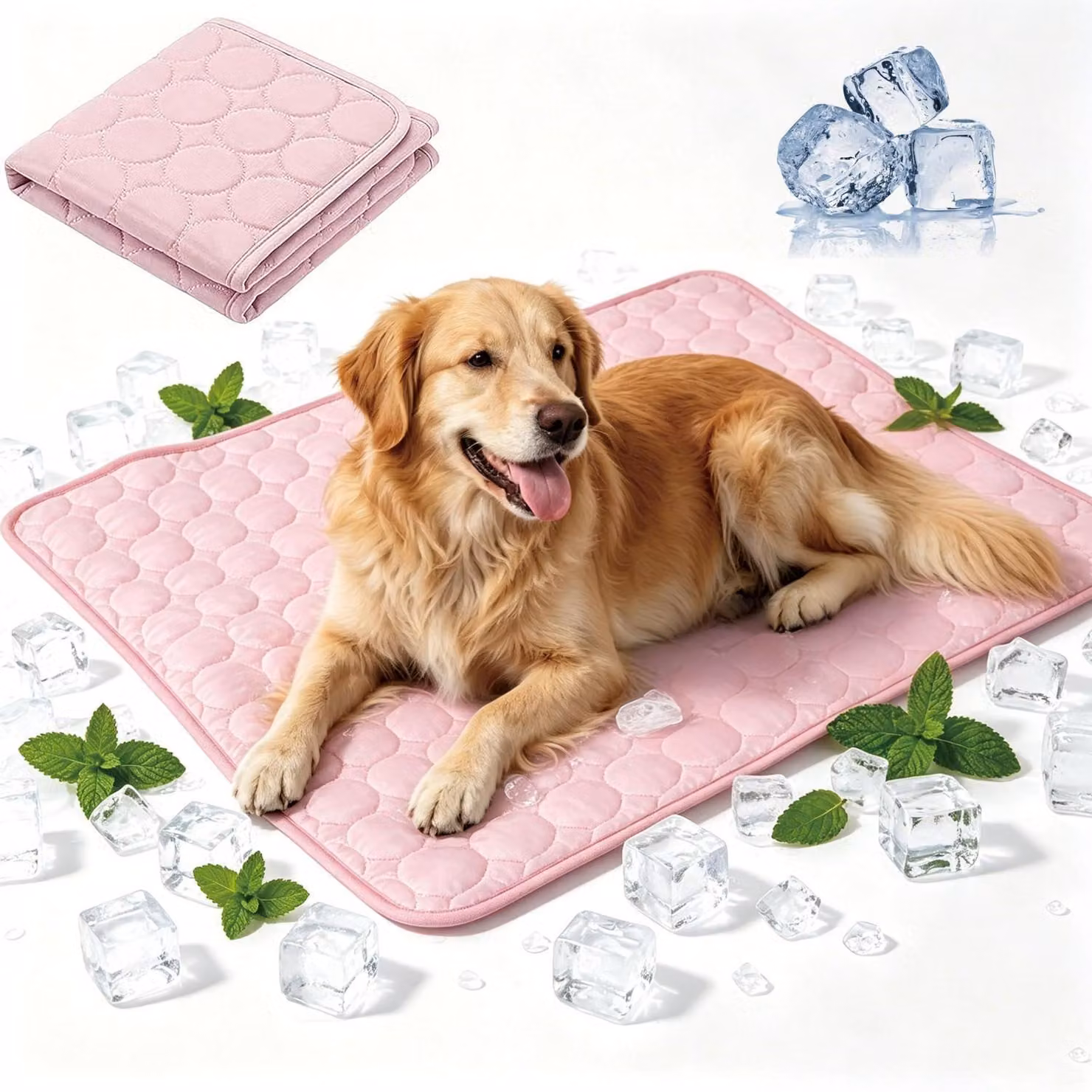 Tappetino refrigerante per cani e gatti, auto-raffreddante, lavabile, pieghevole, 100 x 75 cm, rosa, taglia XL