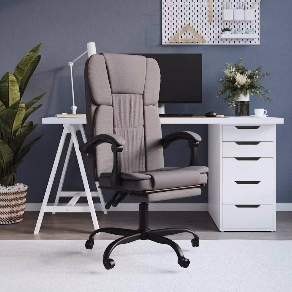 Poltrona da ufficio executive vidaXL reclinabile e girevole 360 in tessuto beige e grigio con braccioli e ruote