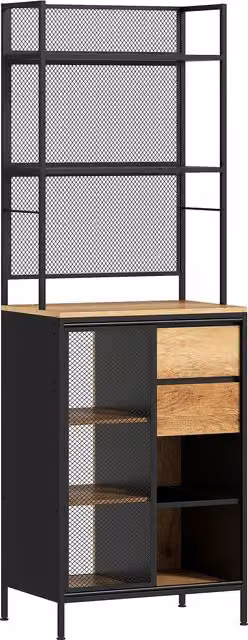 Credenza da cucina HOMCOM in stile industriale con piano di lavoro, ante scorrevoli e mensole aperte, colore marrone, L: 60 cm, P: 40 cm, H: 180 cm