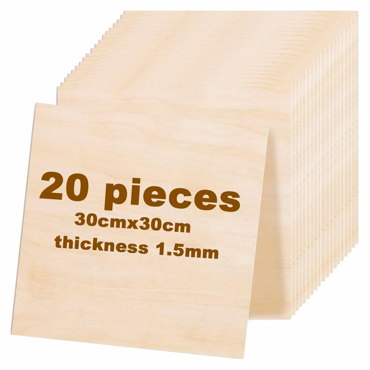 Set di 20 pannelli sottili in multistrato di betulla, dimensioni 30x30 cm, spessore 1,5 mm, ideali per lavori di bricolage e modellismo