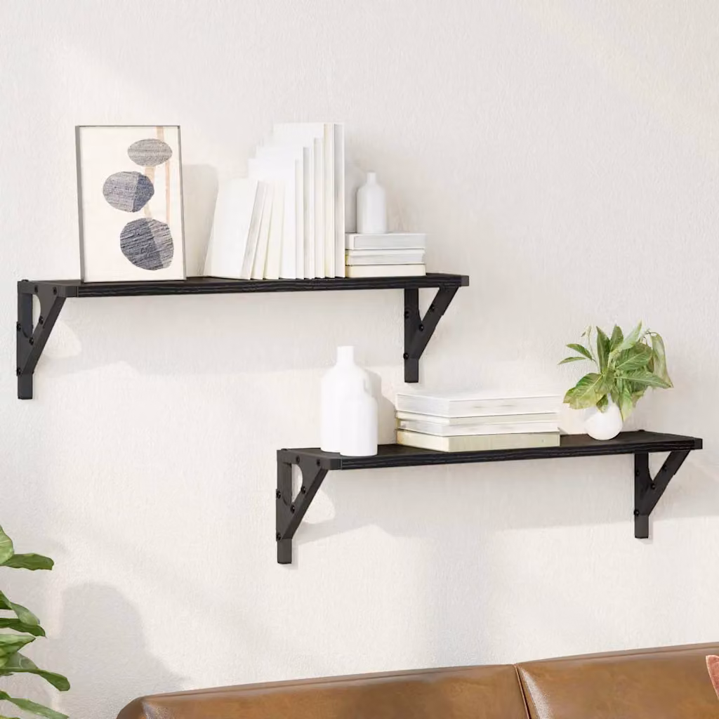 Set di 2 scaffali da parete vidaXL moderni in nero, L 60 cm x P 15 cm x H 15,5 cm