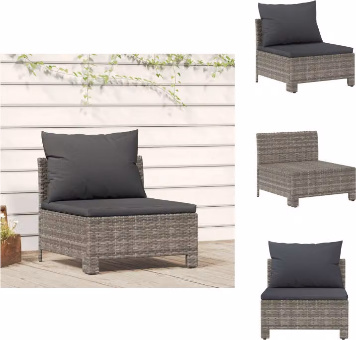 vidaXL Divano da giardino con cuscini in poly rattan grigio - Set di mobili da giardino