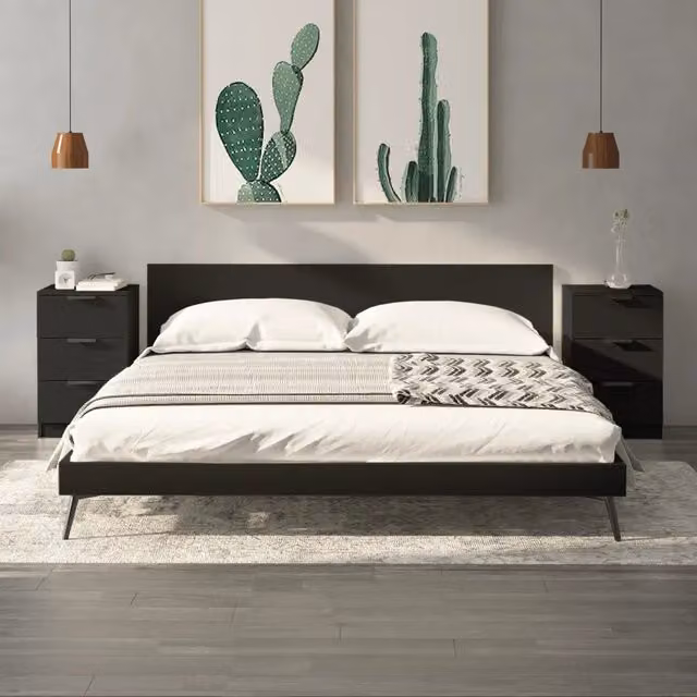 Set di 2 comodini moderni vidaXL in legno nero opaco, L/P/H: 40 x 36 x 65 cm