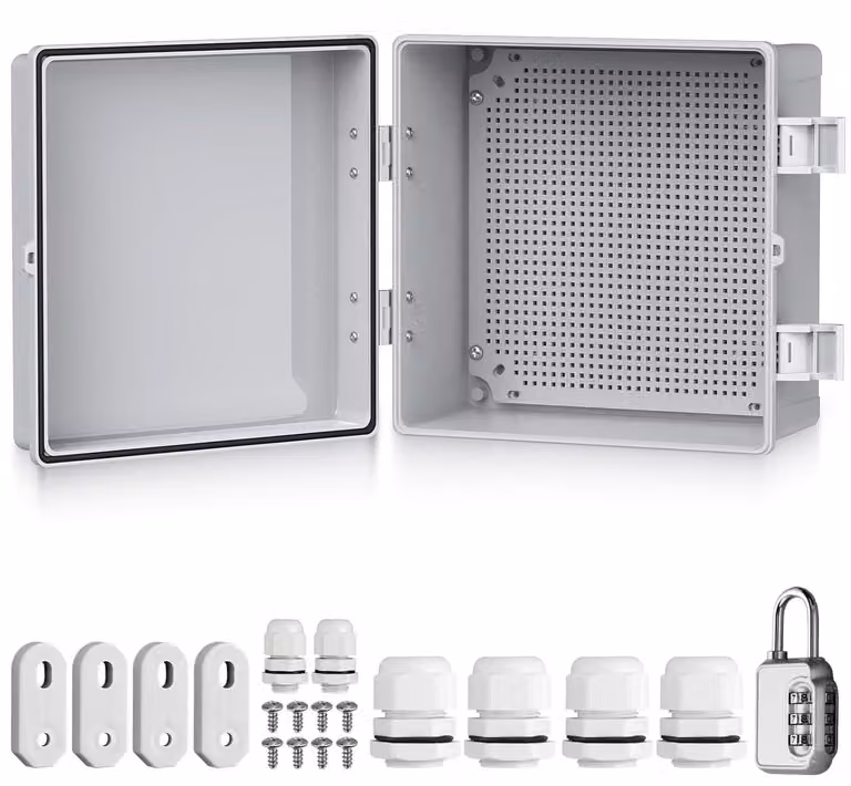Cassetta di distribuzione IP67, dimensioni 30x30x17 cm, realizzata in plastica ABS, adatta per uso esterno