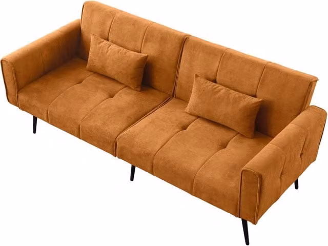 Divano Letto Futon in Tessuto di Pannolino, 172 cm, Modulare e Pieghevole con Struttura in Legno Massello e Piedini in Metallo
