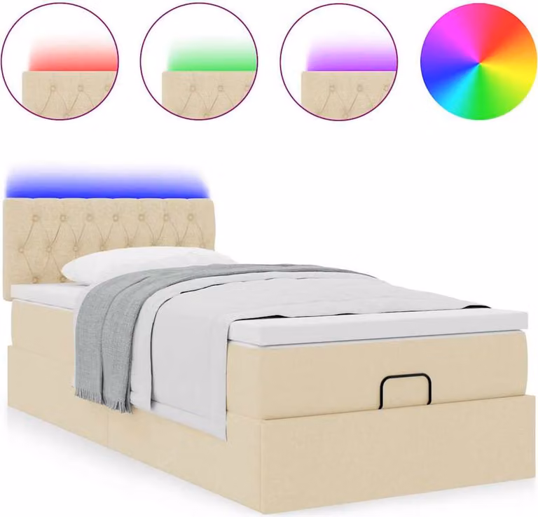 Struttura Letto Pouf con Materasso Crema 90x190 cm in Tessuto