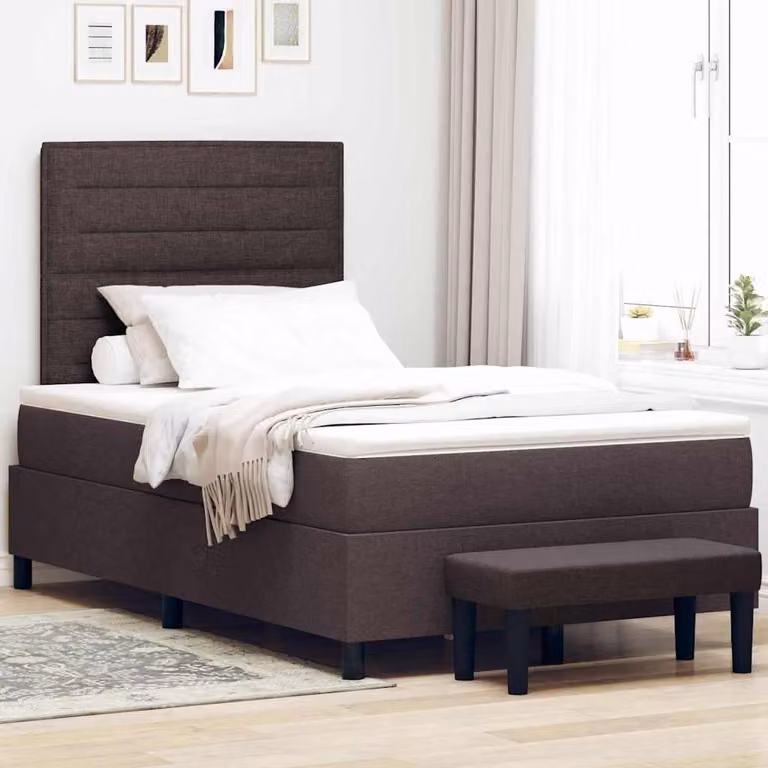 Maison Exclusive - Letto boxspring con testiera, marrone scuro, 120 x 190 cm, rivestimento in tessuto