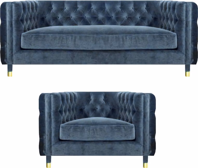 Chestefield Sofagarnitur Sofa Couch Dreisitze Designer Textil Polster Sessel