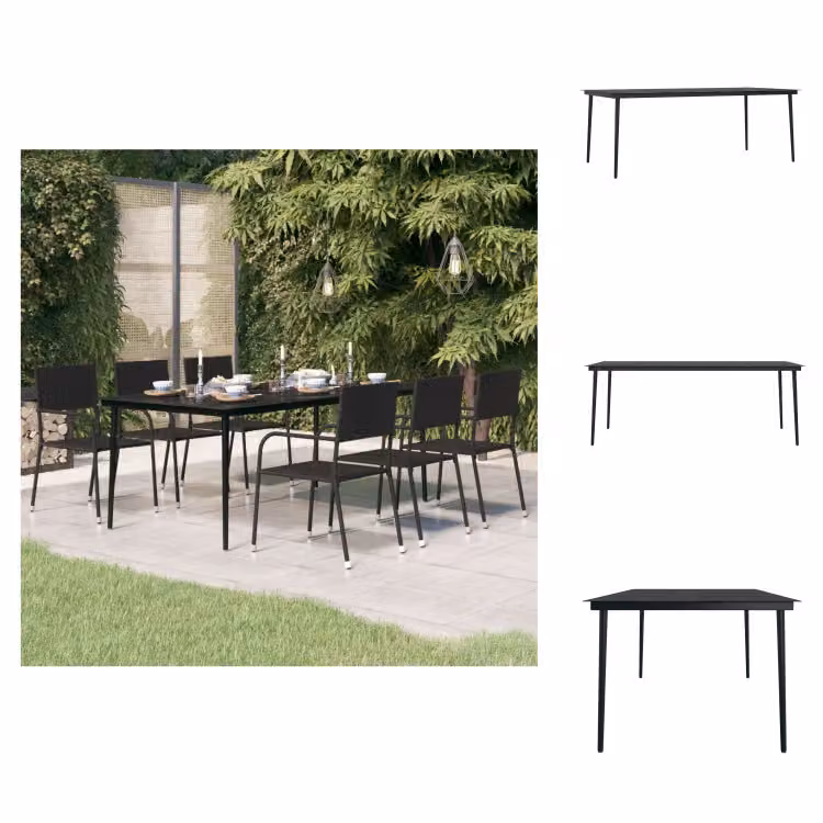 vidaXL Tavolo da pranzo da giardino nero 200x100x74 cm in acciaio e vetro - Tavoli da giardino