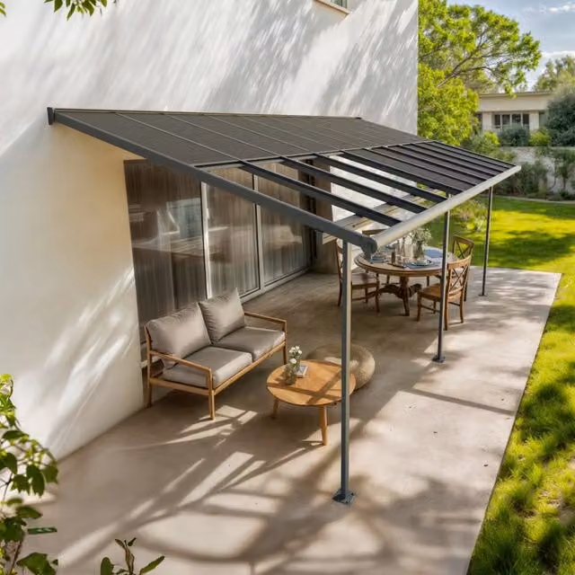 Pergola addossata Palram Canopia Sierra Cabrio in alluminio e policarbonato, colore grigio, L: 6,2 m x P: 3 m – 1